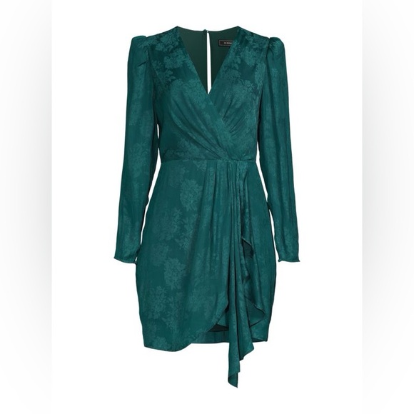 BCBGMAXAZRIA Floral Draped Mini Asymmetric Dress Size 4 - Picture 2 of 5